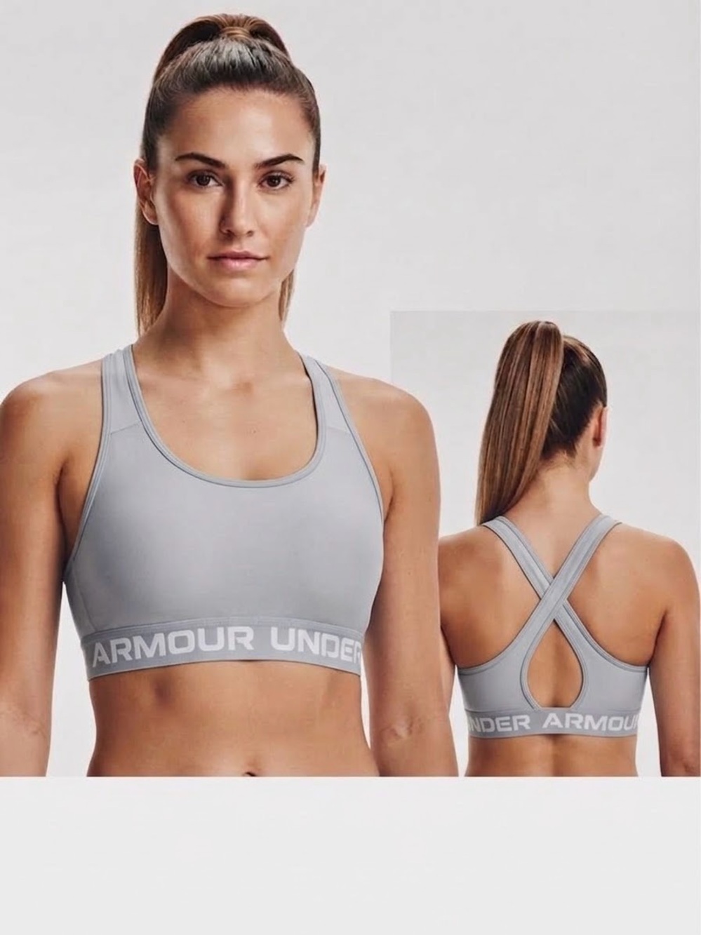 EUC Under Armour Women's Padless Cross RacerBack Sports Bra Gray Large L Athleti